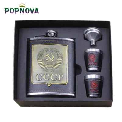 8oz Luxury Stainless Steel Alcohol Hip Flasks Vodka Whiskey Wine Bottle Cups Bottle Set CCCP Engraving Alcohol Container Flask