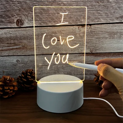 LED Acrylic Night Light Message Board — USB Powered | Erasable Write & Draw | Luminous Desktop Calendar Ornament