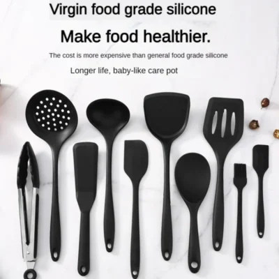 1/10PCS Food-Grade Silicone Kitchen Tools Set, Heat-Resistant Slotted Spoon for Non-Stick Cookware & Hot Pot, Multi-Use Strainer