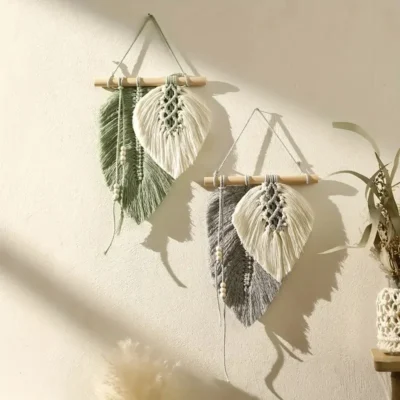 Handmade Macrame Leaf Wall Hanging, Boho Woven Leaves Tapestry, Wall Art for Bedroom Home Decor GIft for Women Girls