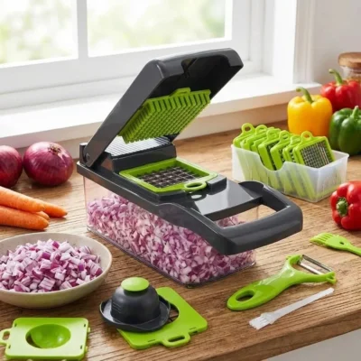 Multifunctional Vegetable Cutter Handheld Food Chopper Slicer Dicer Grater with Multiple Blades Egg Separator Peeler for Tomato