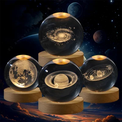 Unique 3D Crystal Ball Night Light Led Lamp Bedside Table Glowing Galaxy Lamp Saturn Planets Moon Children Birthday Gift Toy 5cm - AliExpress 39