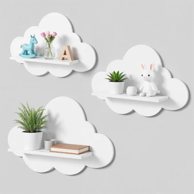 3 Pieces Cute Cloud Shaped Floating Wall Shelf Set Aesthetic Room Decor Storage Rack for Perfume Plant Doll Books Display