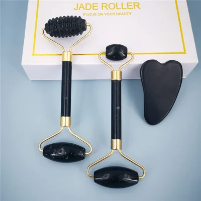 Natural Obsidian Jade Roller & Gua Sha Scraper — Face & Body Lifting Skin Care Massager | Novelys