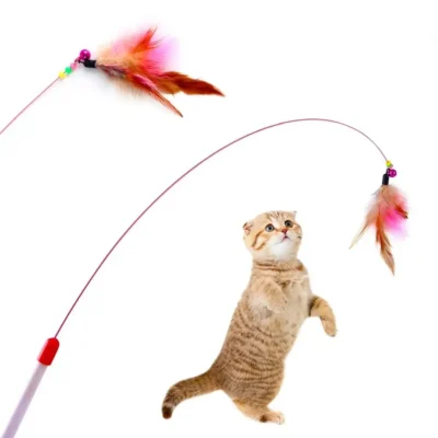 Interactive Cat Feather & Fish Teaser Wand — Funny Bell Stick Toy for Kittens & Cats | Novelys