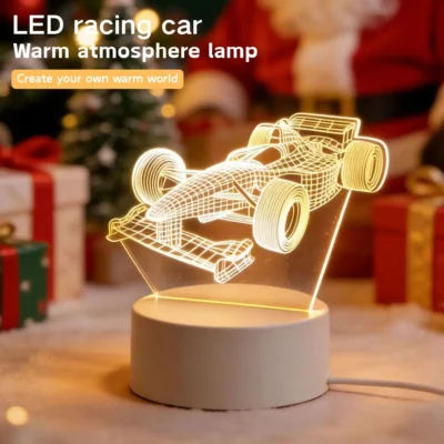 3D Racing Pattern Night Light — USB Desk Lamp | Soft Sleep Atmosphere Light | Perfect Gift for Racing Fans