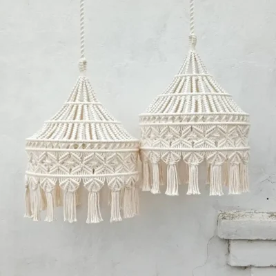 Bohemian Style Handmade Macrame Lampshade Hanging Tapestry Room Decoration Woven Cotton Rope Diameter 40CM  LampShade