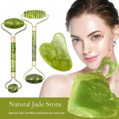 Natural Jade Roller & Gua Sha Set — Stone Face Massage Tool for Lifting, Sculpting & Glow | Novelys