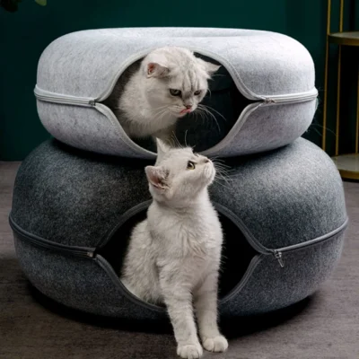 Interactive Felt Cat Tunnel & Donut Bed — Indoor Kitten Play House Training Toy | Novelys